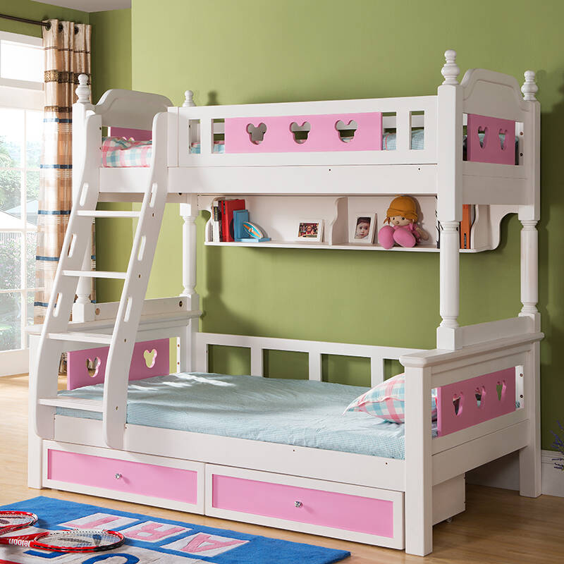 本屋儿童双层床实木 高低床 上下铺 上下床白色地中海儿童家具套房