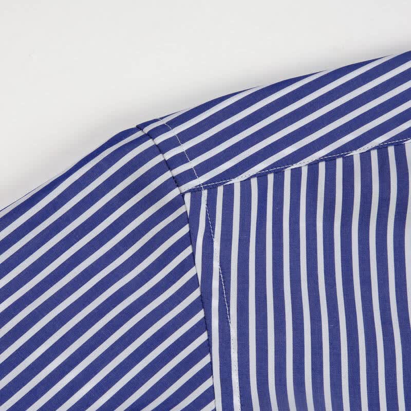 davehill秋季新款长袖 衬衫 男全棉免烫商务条纹长袖衬衣 中蓝白条bu