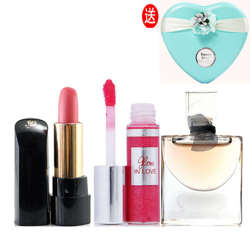 兰蔻lancome 唇膏口红女士 唇蜜 润唇膏 滋润嫩滑旅行装 礼盒3件套