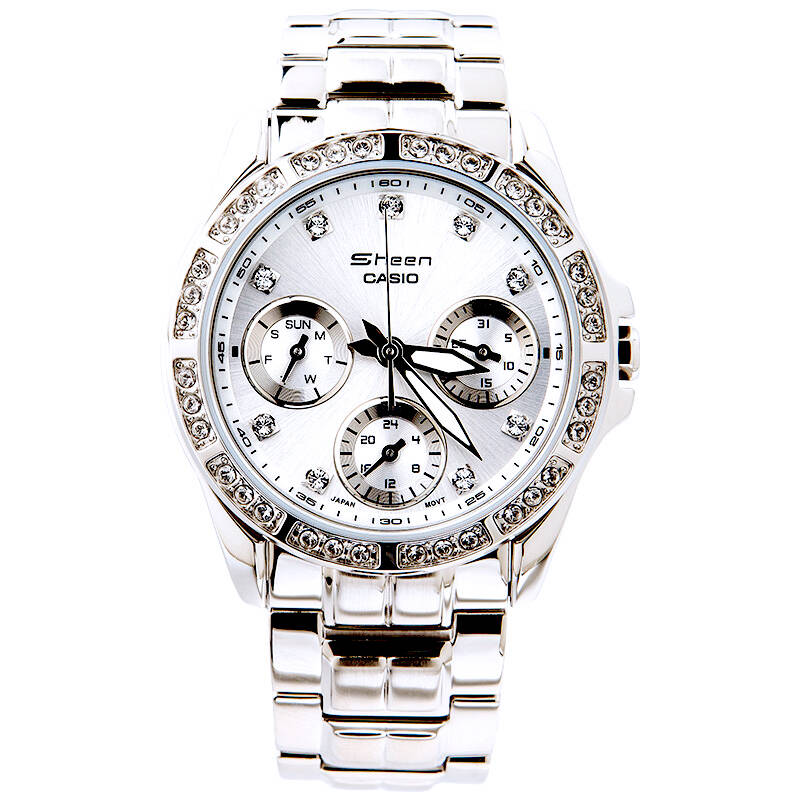 卡西欧(casio)手表石英系列石英镶钻时尚女款腕表(全国联保) 白盘钢