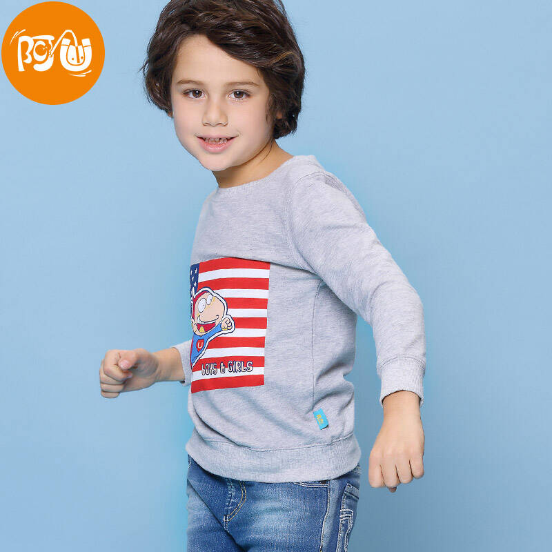 阿u童装 儿童校园超人潮卫衣男童t恤外套 灰色 110