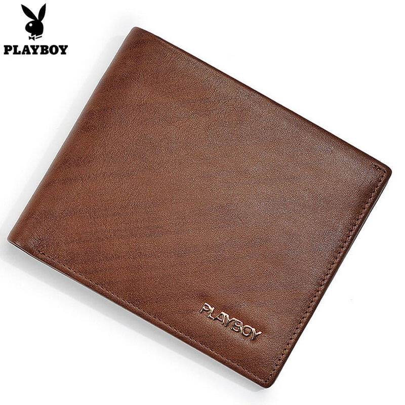 花花公子playboy 新款钱包 两折牛皮票夹 短款敞口两折男士票夹 横款
