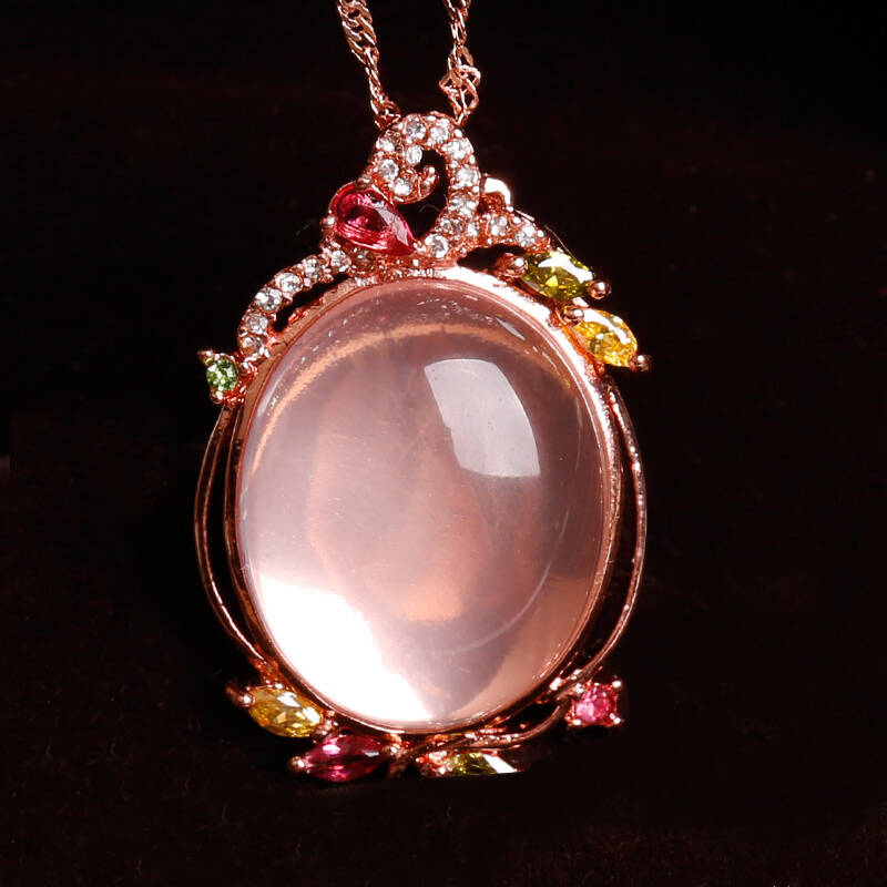 闪购自营 靓芙雅 芙蓉石玫瑰金镶嵌大号吊坠