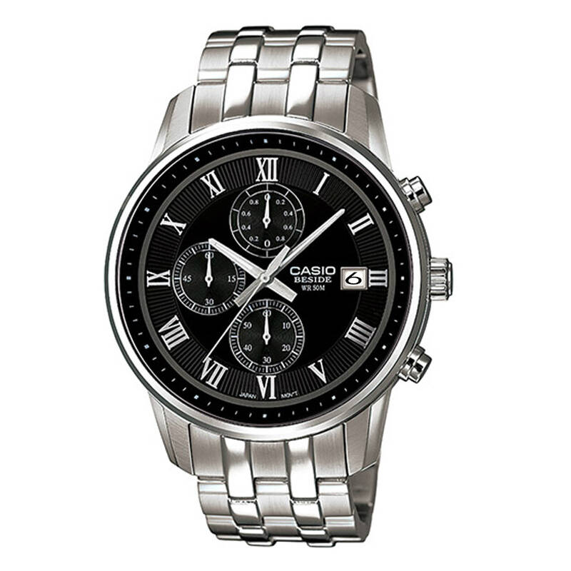 卡西欧(casio)手表 新款bem指针系列全钢经典商务防水男表 黑盘bem