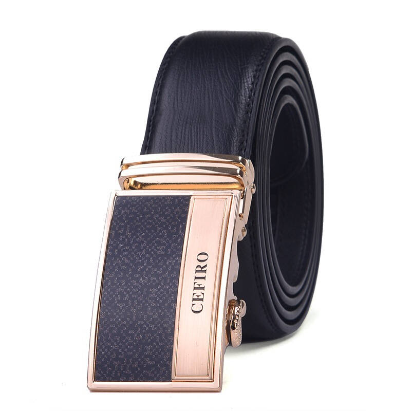 塞飞洛(cefiro)时尚软皮带金色雪花纹自动扣男皮带 wg-bct-da31961-1