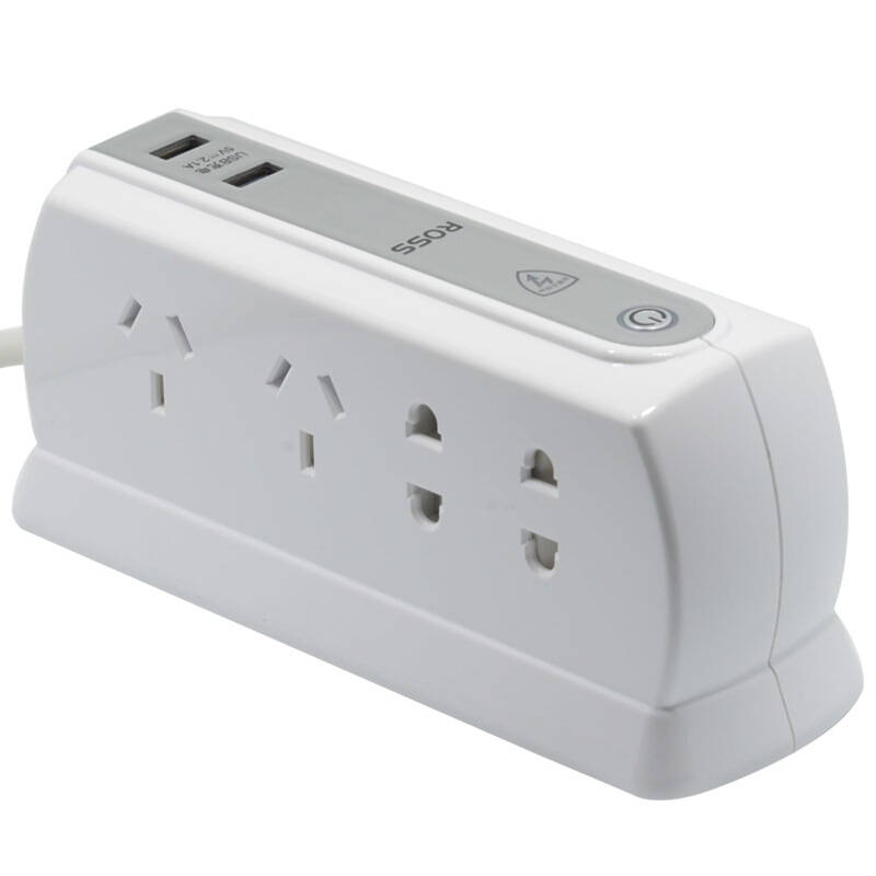 罗尔思(ross)s44c-uw(20c)双面八孔4 4国标插线板 带usb插座 白色