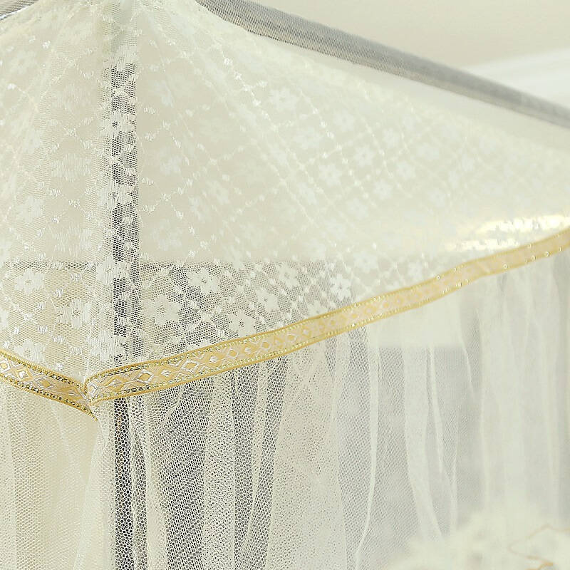 九洲鹿 三开门方顶加密双拉链坐床式蚊帐 37黄色 1.8米床