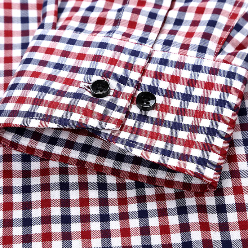 春夏竹纤维格子衬衫商务休闲衬衫 男士衬衣 红白蓝格 39