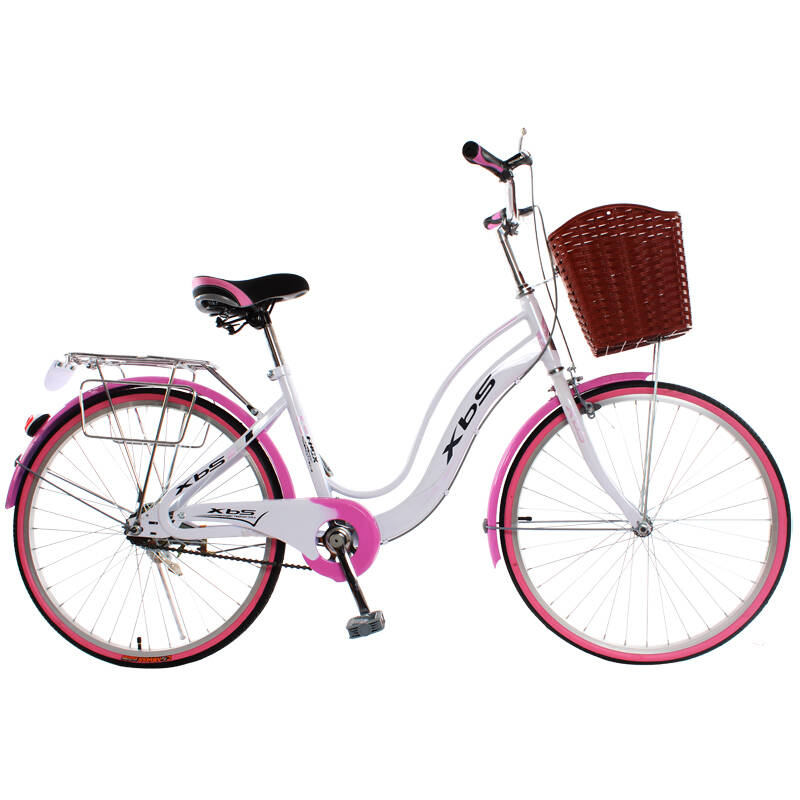 台湾xbs暇步士女式自行车淑女车24寸公主车铝合金车圈学生车好评 送车