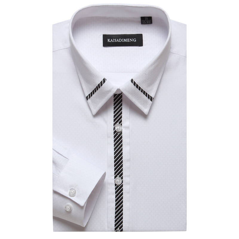 凯萨蒂蒙衬衫男长袖修身新郎伴郎结婚宴会白色衬衣免烫商务上衣 白色