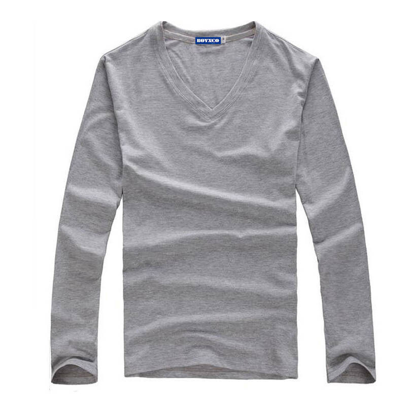 turn 2015新品男士舒适弹力修身打底衫汗衫男款t恤 长袖v领灰色 xxl