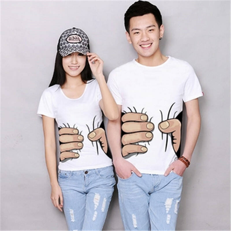 2015夏季 恶搞搞笑创意个性t恤 3d男士短袖恤情侣衣服大手抓 白色 女m