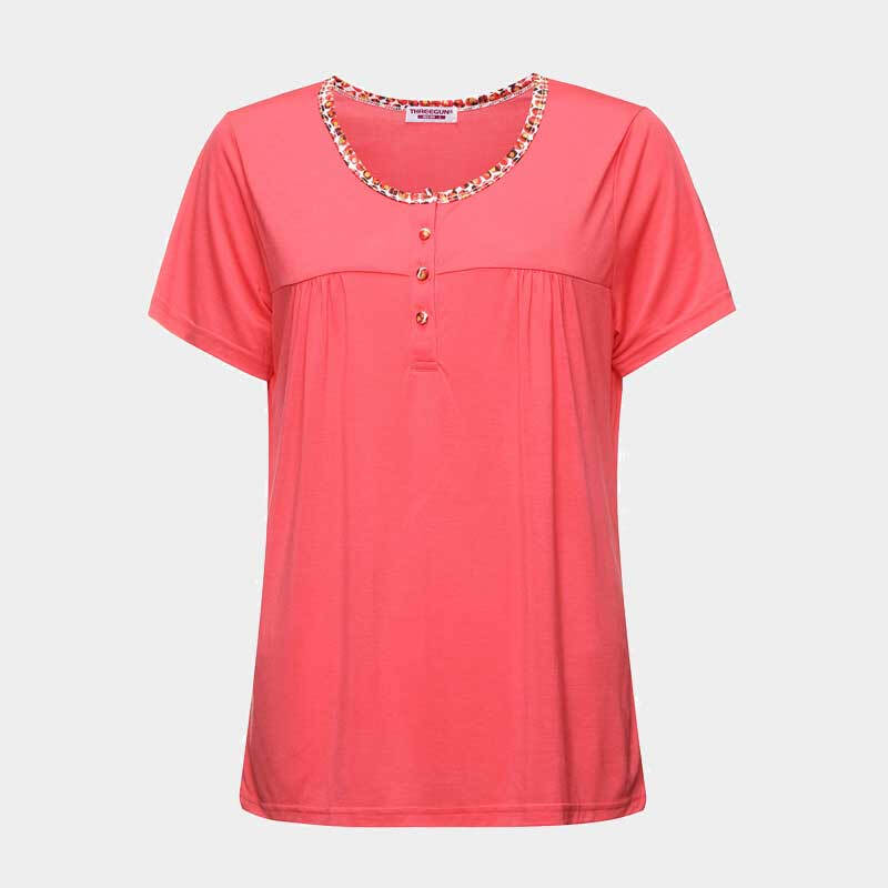 三枪 家居服 舒木尔圆领 短袖中裤女士家居套装 深洋红色 160/85(m)