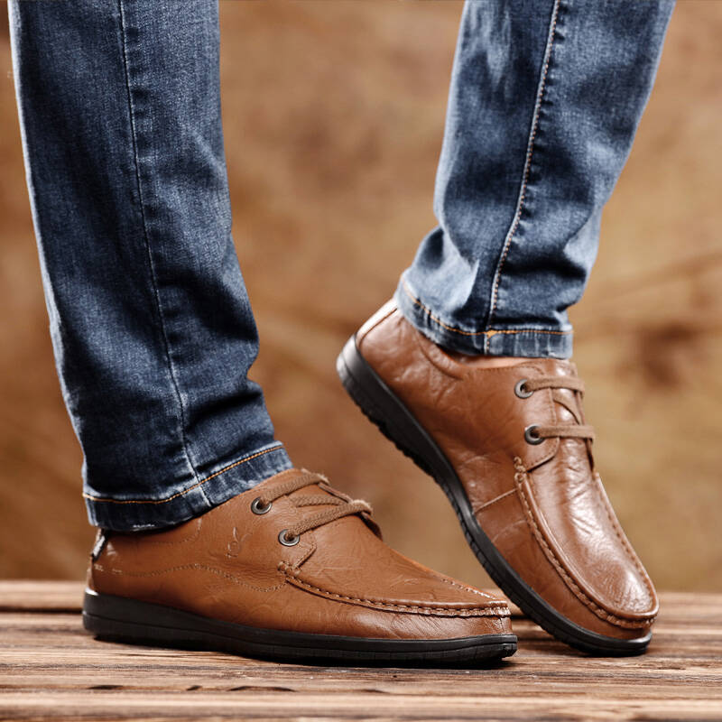 花花公子男鞋 韩版英伦休闲鞋男士鞋子潮流透气皮鞋男 棕色 42