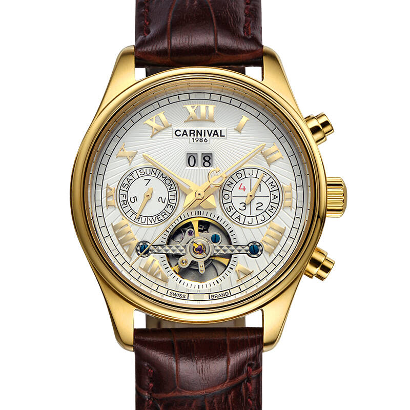 嘉年华(carnival)瑞士手表男士机械表 商务男表机械腕表 镂空陀飞轮
