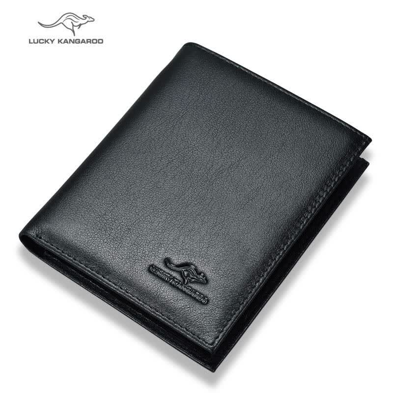 袋鼠男士钱包真皮商务休闲软皮撞色横款 黑色610426-2