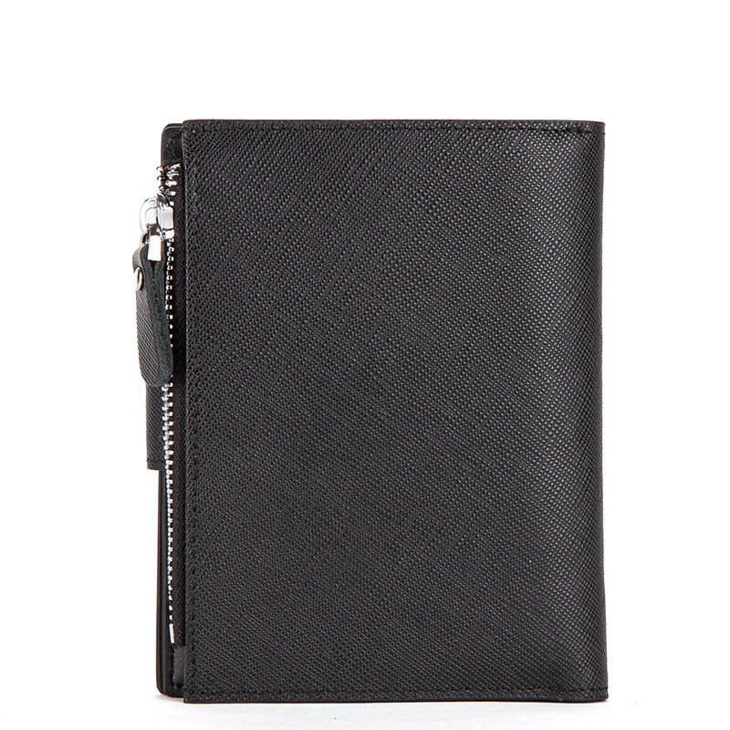 钱包头层小牛皮短款卡包时尚潮流夏季钱夹 头层牛皮十字纹黑色 340102