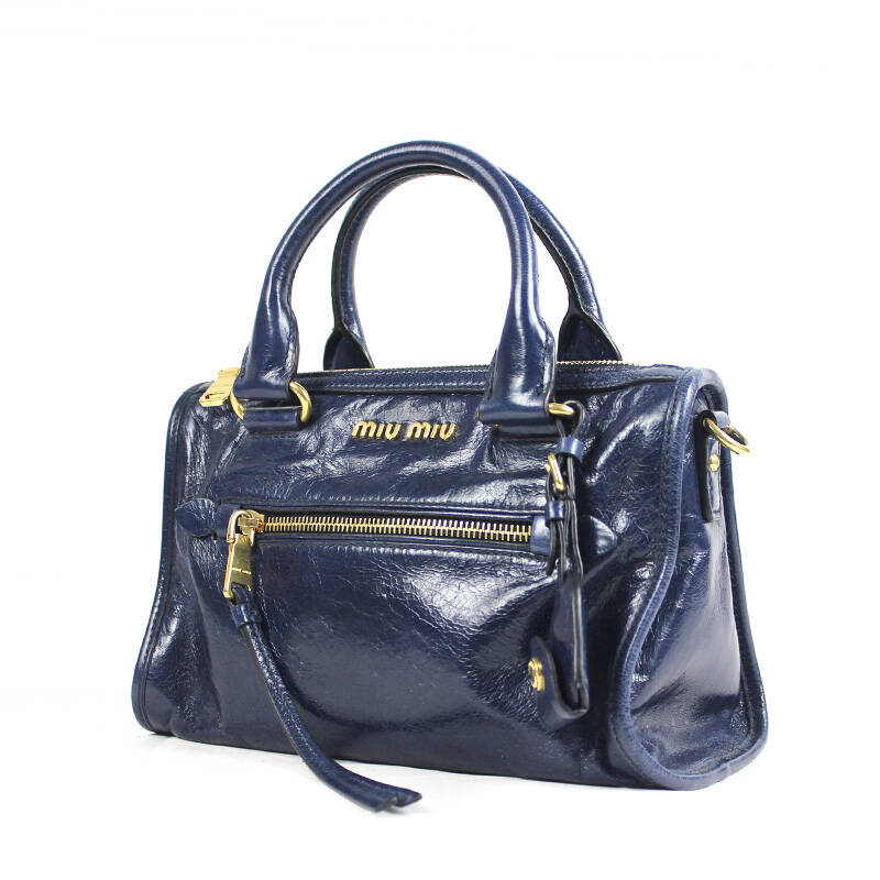 【润物寄卖】miumiu缪缪蓝色油蜡皮女士小号机车包 手提单肩包