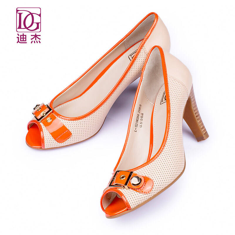 dg迪杰女鞋 2015春夏新款高跟鱼嘴单鞋甜美蝴蝶结羊皮欧美潮鞋l