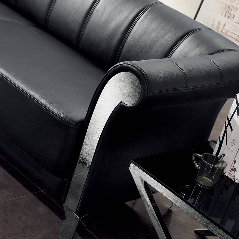 【三图】欧式不锈钢办公沙发 会客商务接待沙发 st8093 红色 皮色订制
