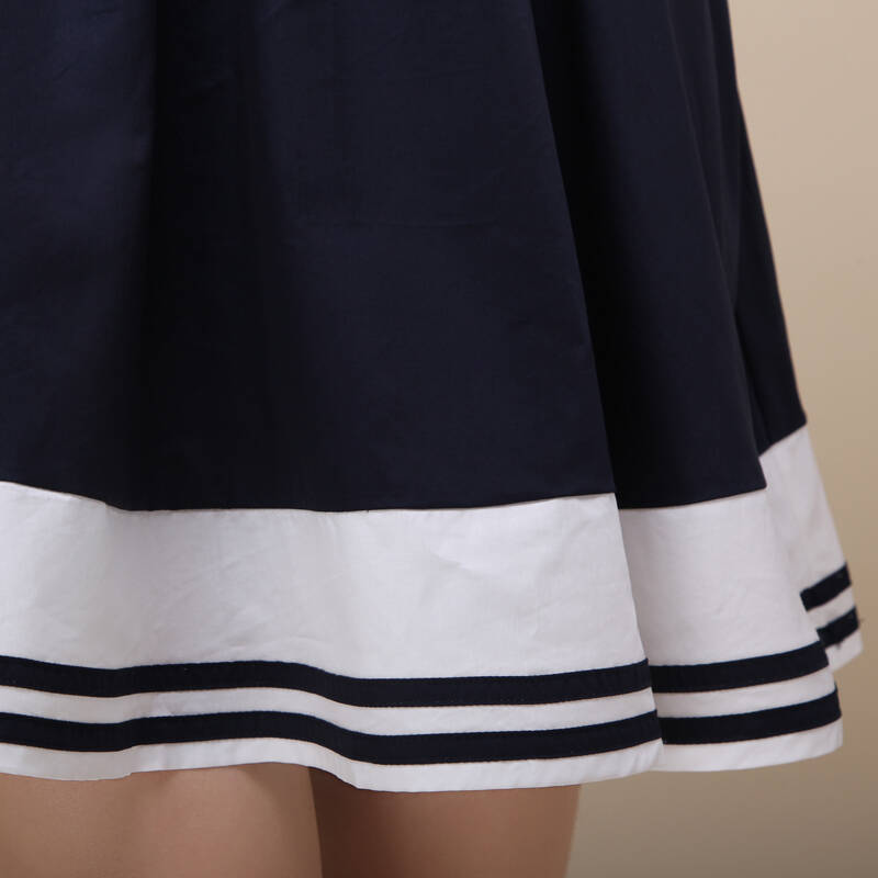 学院2015夏装海军风娃娃领蝴蝶结少女中学生短袖连衣裙水手服 藏青色