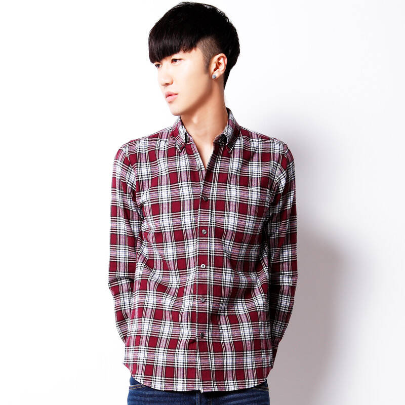 优鲨2015春秋装长袖衬衫男衫衣纯棉衬衫男长袖法兰绒休闲潮男装花格子