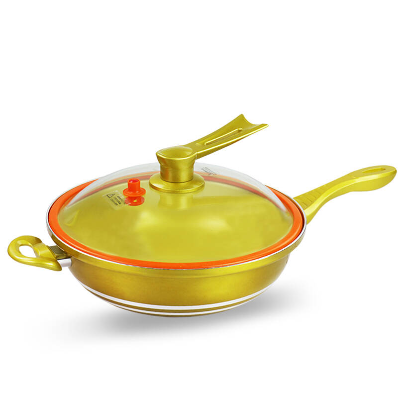 格美合金炒锅真空节能不粘锅黄金平底锅家用锅具32cm 电磁炉通用 黄色