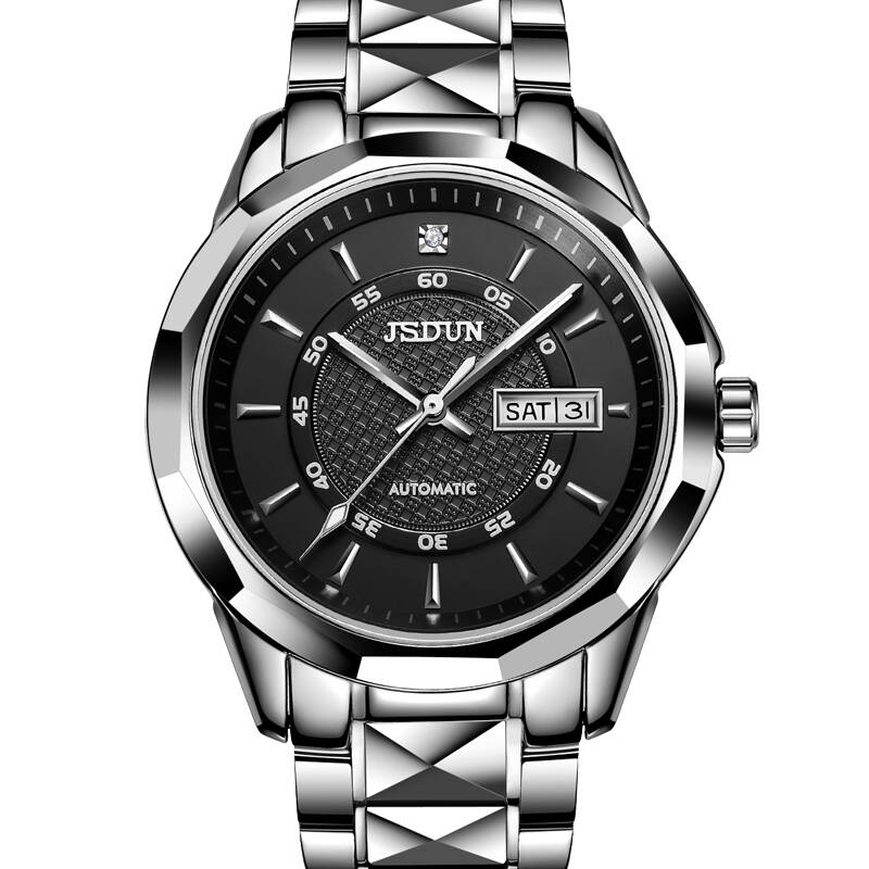 金仕盾(jsdun)男士手表机械表 全自动钨钢男式腕表100米防水金表钨钢