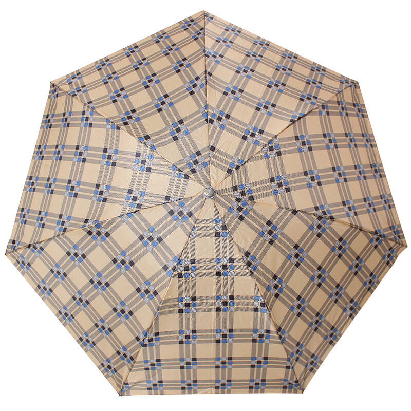 天堂伞 苏格兰格子三折钢杆晴雨伞 米黄 339s