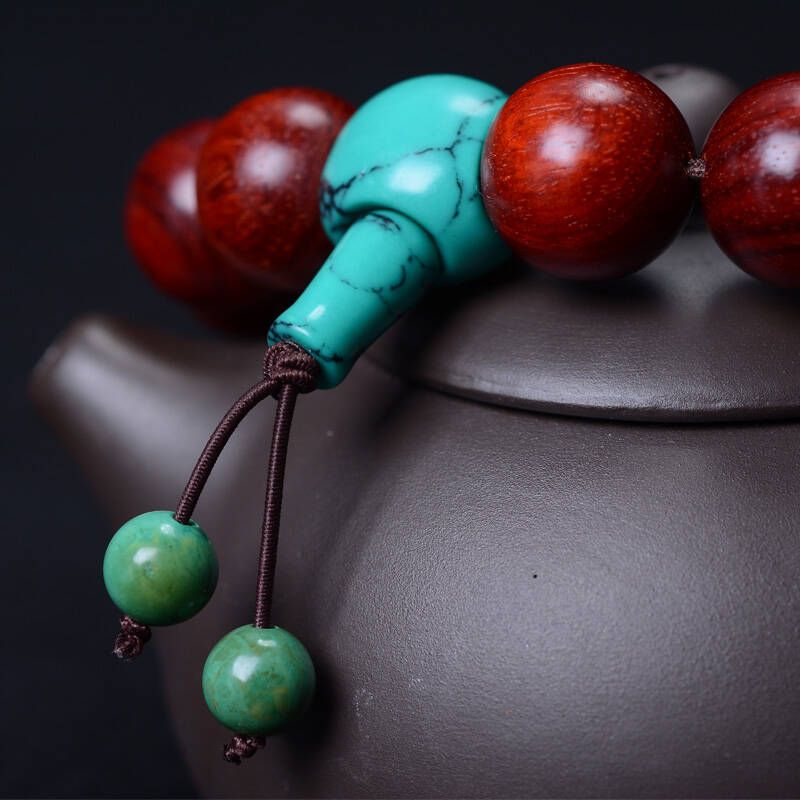 艺永轩 20mm印度小叶紫檀老料绿松三通款佛珠手串