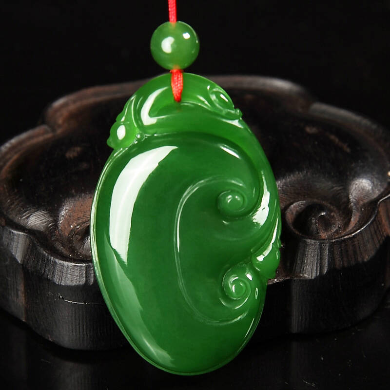 碧玉尊 和田玉如意吊坠 女士碧玉挂件 珠宝玉器玉石玉佩带证书