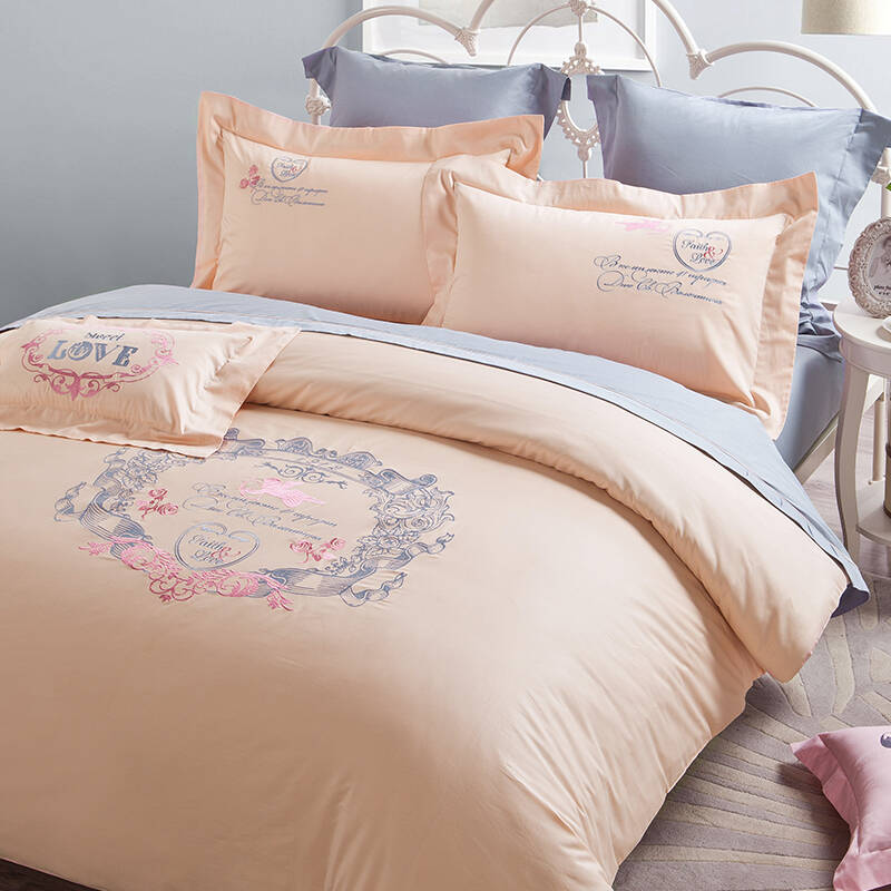 雅鹿家纺全棉活性四件套纯棉纯色公主婚庆4套件床上用品 爱的信念 1.