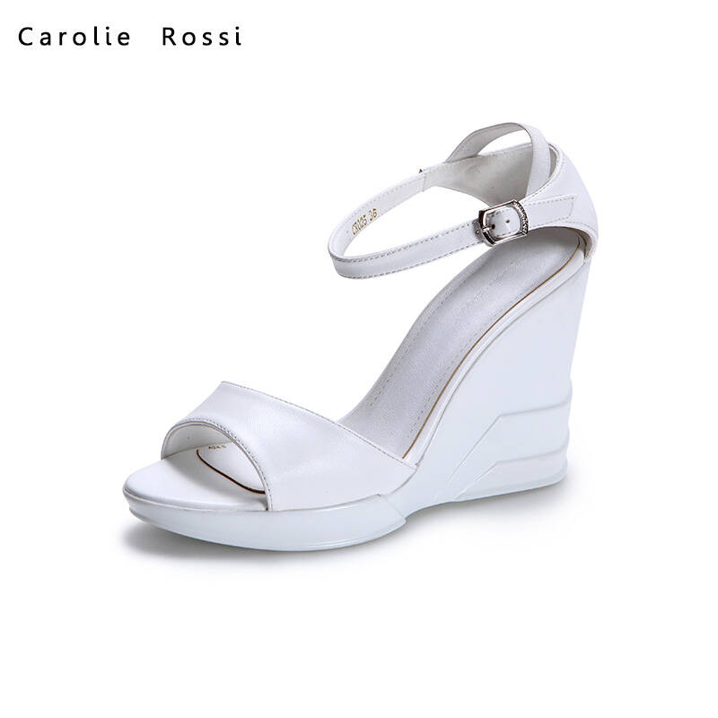 carolie rossi2015夏季新款坡跟高跟涼鞋風型黑白經典簡約舒適女鞋cr