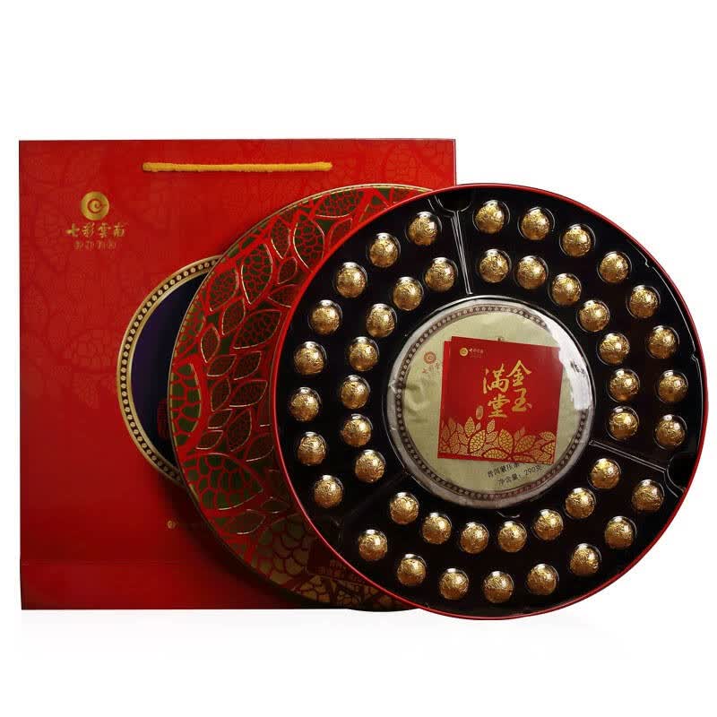 七彩云南茶叶 金玉满堂普洱茶熟茶茶叶礼盒425g 京东自营