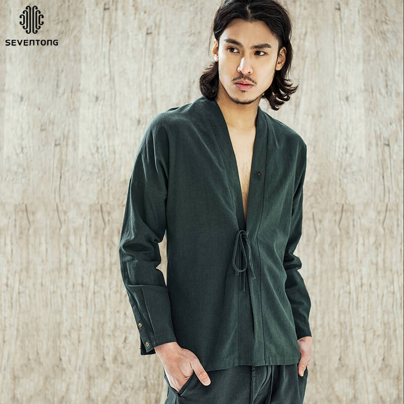柒唐中国风棉麻汉服男装 原创长袖民族开衫 古代改良上衣中式禅意复古