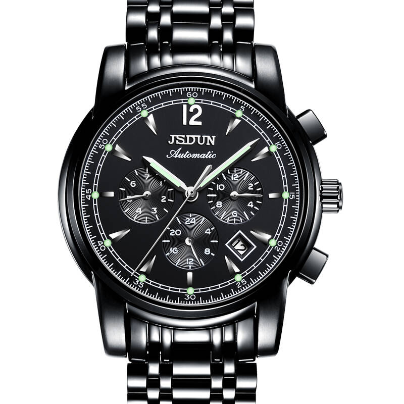 金仕盾(jsdun)手表男士机械表 全自动运动男式腕表 多功能钢带黑色