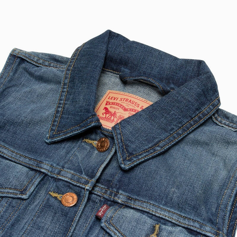 levis李维斯春夏季女士深蓝色水洗短款牛仔马甲77074-0053 深牛仔色