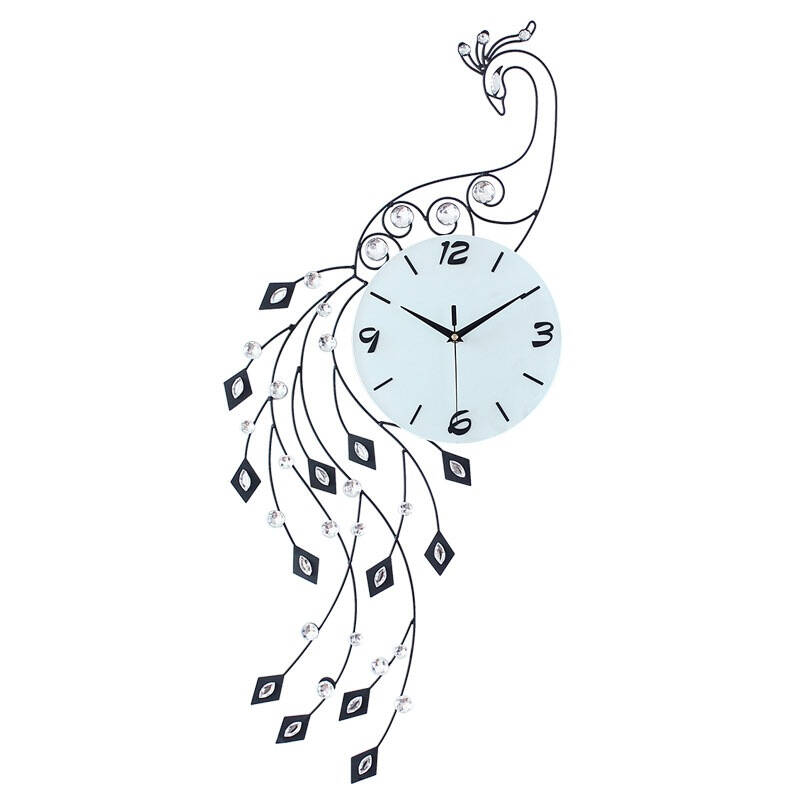 久久达(jjt)挂钟 孔雀镶钻静音挂钟 现代简约大号客厅钟表时钟 创意