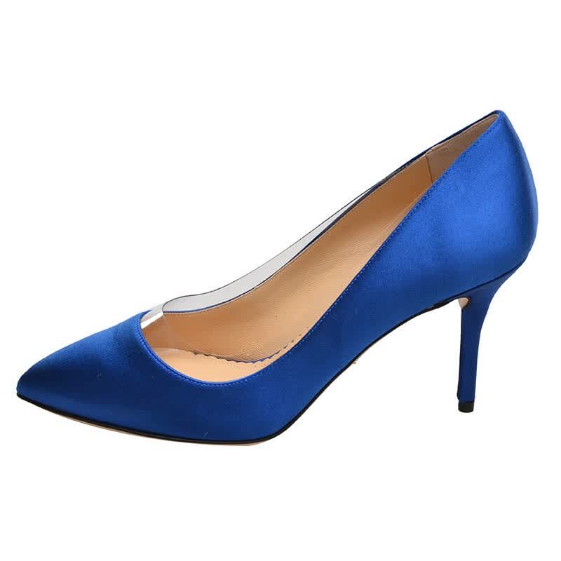 charlotte olympia 夏洛特·奥林匹亚 女士品蓝色丝绸缎面高跟鞋 e00