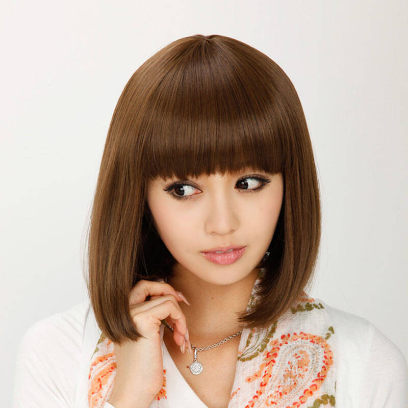 女短发bobo头 波波头 新款帅气蓬松修脸齐刘海梨花头 深棕色