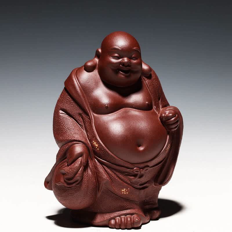 万新茶庄 宜兴紫砂茶宠 杂件 雕塑 郭栋制 【小布袋罗汉】 新品