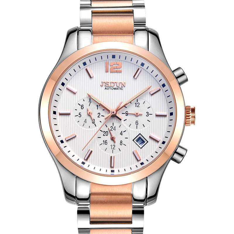 金仕盾(jsdun)男士手表 机械表全自动运动皮带腕表 多功能钢带黑色