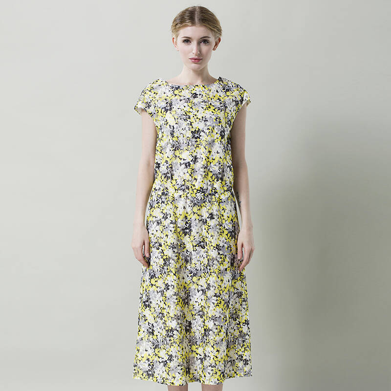 斯蒂芬妮(stephanie)女装盖袖连衣裙 s4220056002白底黄花m