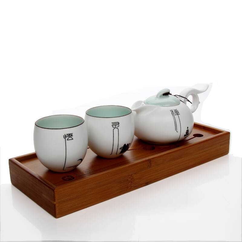 古焱 快客杯 定窑一壶二杯 个人两人功夫茶具 轻便携带旅行办公茶具