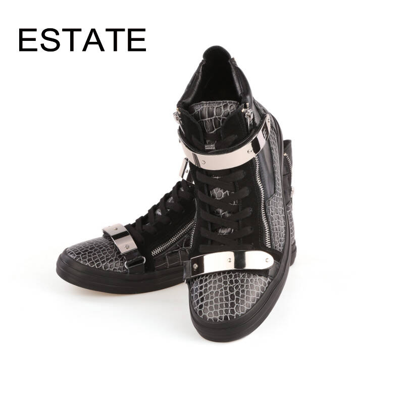 estate 2015春季新品 男士真皮系带休闲高帮鞋 男鞋 agnes-b 黑色 42