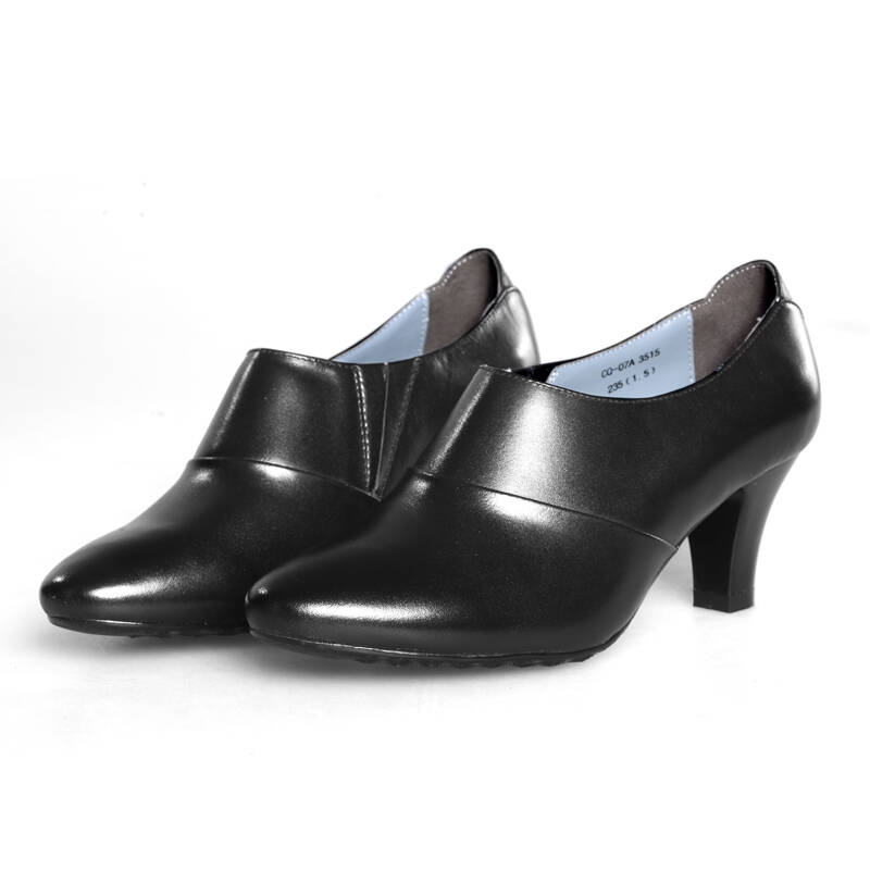 3515强人正品 女士职业正装皮鞋 真皮皮鞋中跟单鞋女鞋 黑色 40
