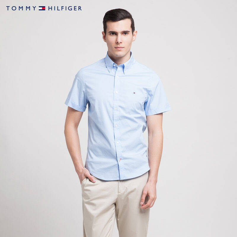 tommy hilfiger 品牌logo短袖衬衫(修身版)| 0887873592ls 413蓝色 m