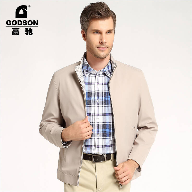 godson高驰男装夹克 2015春秋商务风衣 jacket男士休闲立领外套 杏色