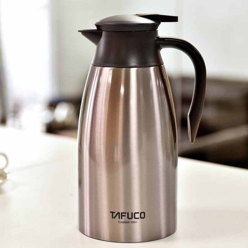 泰福高tafuco 全不锈钢真空保温壶保温瓶暖水瓶2l t-1280 褐色