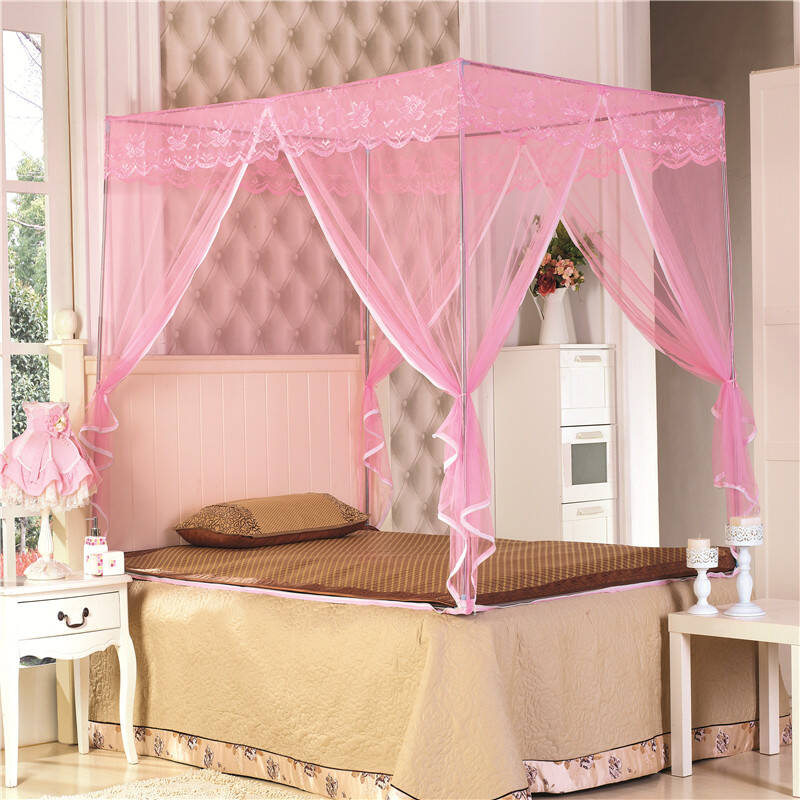 艾晶美 宫廷有底拉链款方形蚊帐 粉红色 1.2*2.0m床